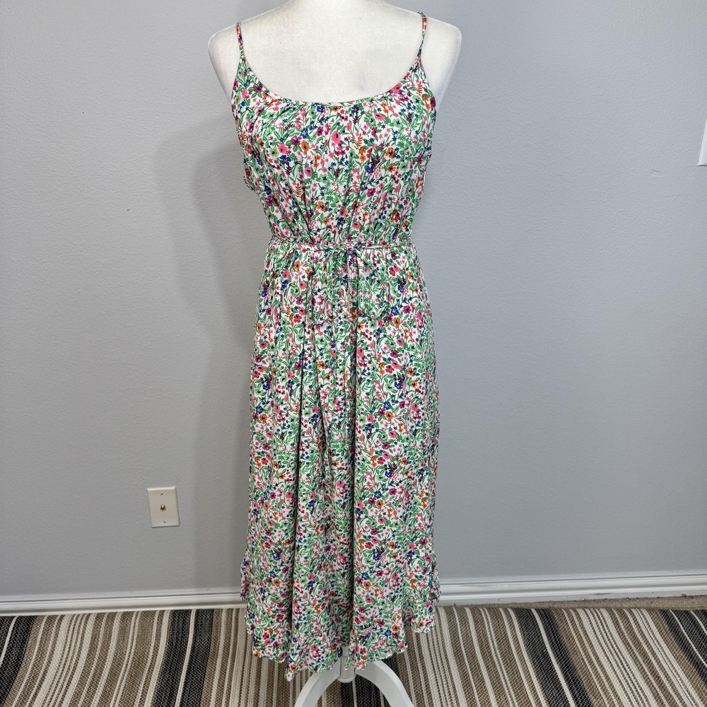 J.Crew Ruffle Midi Dress Women's 8 Multicolor Floral Tie Waist Viscose Pockets